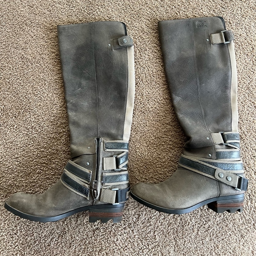 Sorel Gray Over the Knee Boots with Distressed Leather